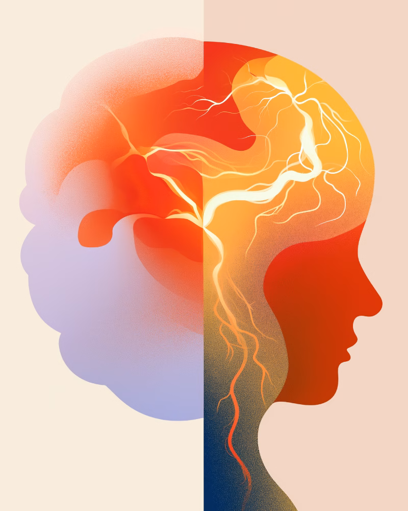 Illustration showing brain recovering from stroke with neuro-pathways being connected